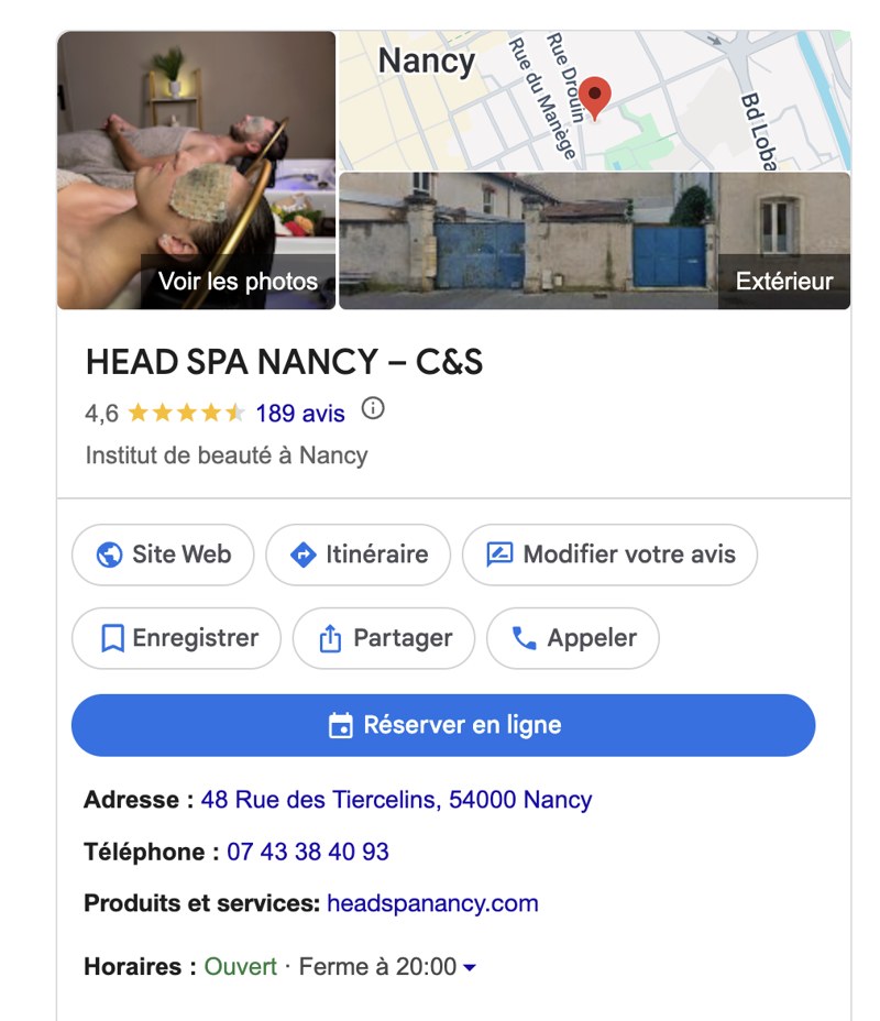 Fiche Google Business C&S Nancy Head Spa